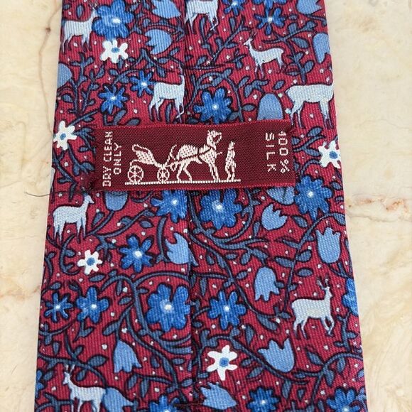 Hermès 100% Silk Printed Tie Floral & Deer - Picture 5 of 9